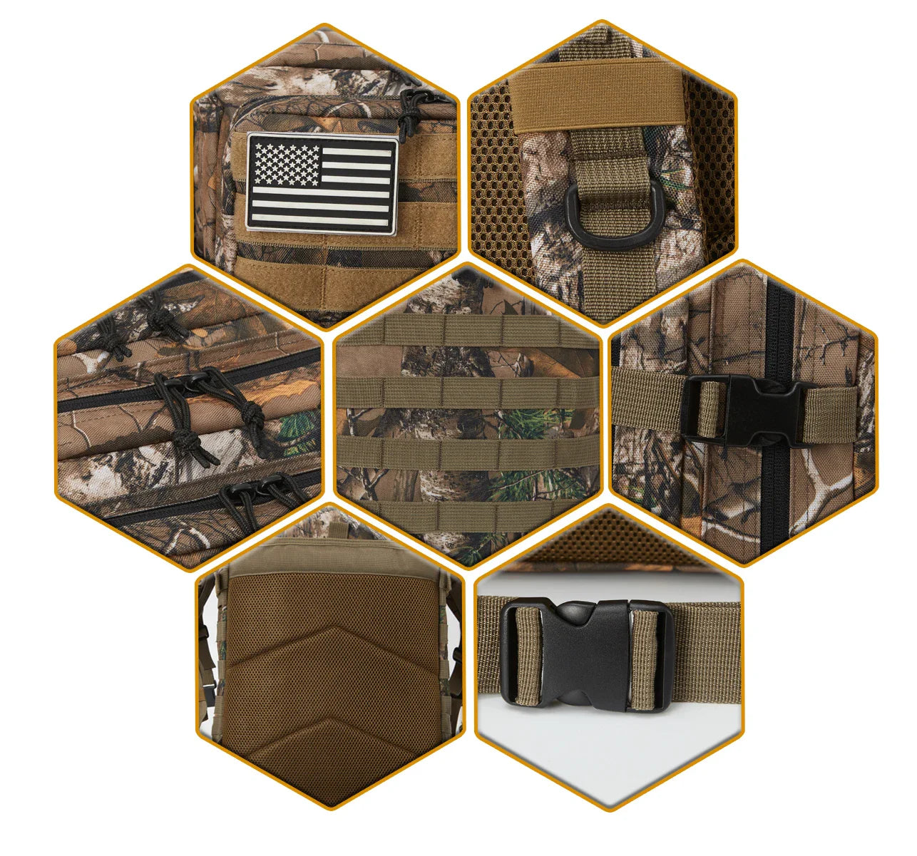 Carvallo 45 L Utomhus Ryggsäck | Molle-System | 3-Dags Kapacitet | Robust & Multifunktionell – Svart/Khaki/Oliv