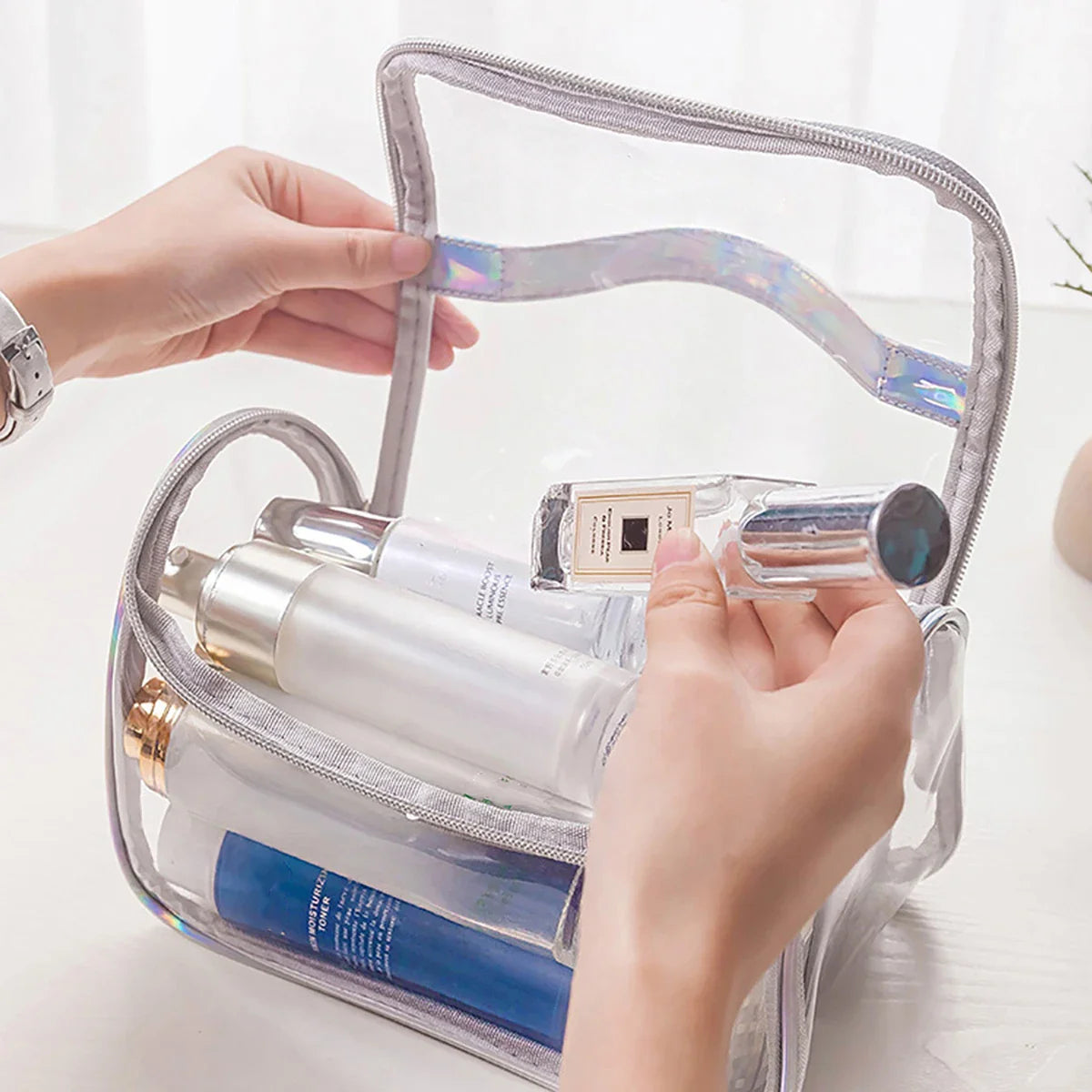 Carvallo Kosmetikväska Transparent | Vattentät & Bärbar | Necessär i PVC för resor & vardag