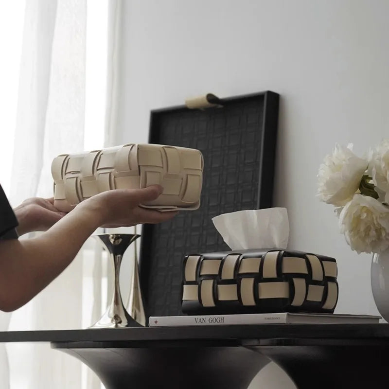 Carvallo – Lyxig Vegan Läder Pappershållare med Vävt Mönster