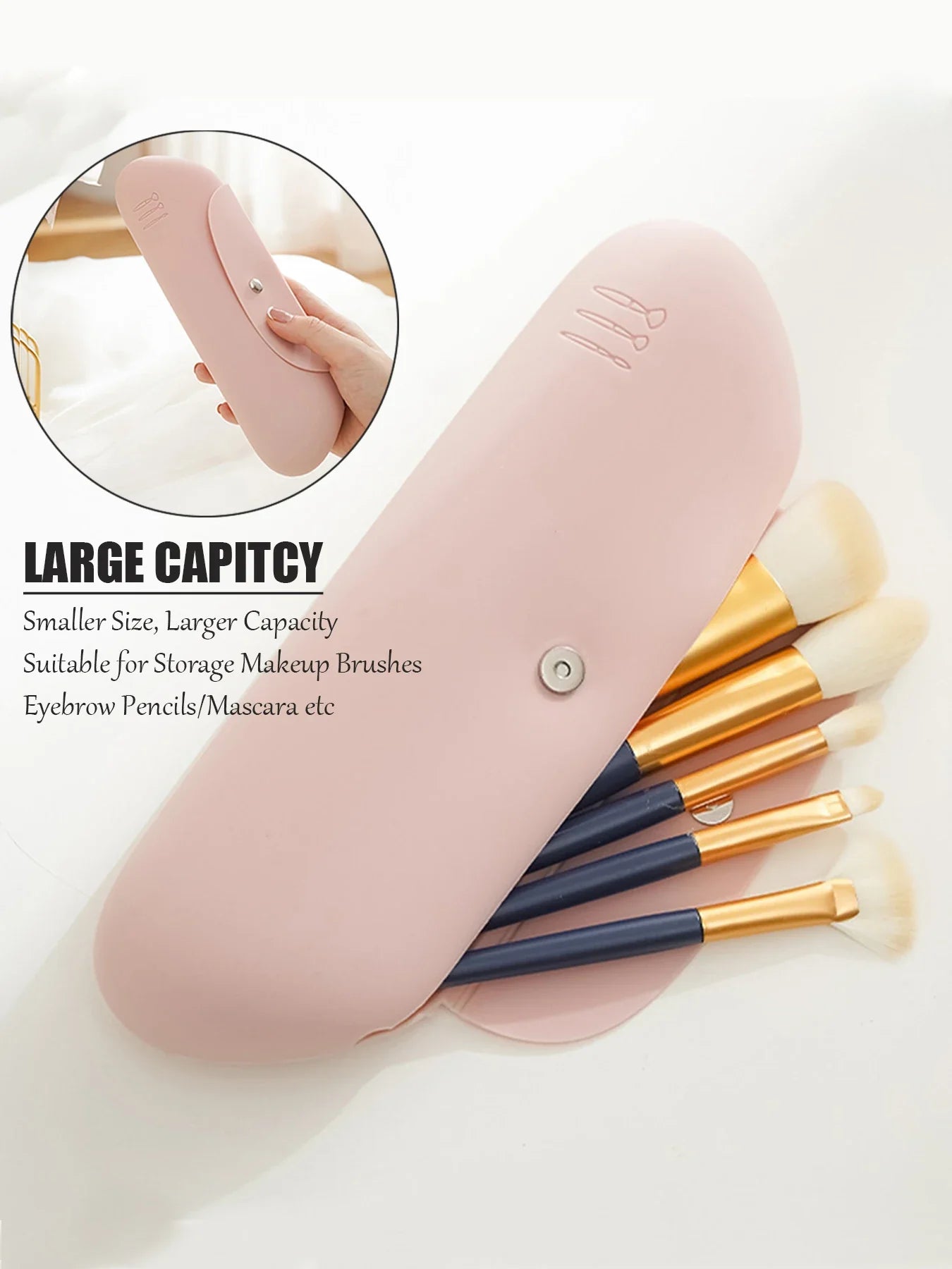 Carvallo Resekosmetiktaske Silikon | Magnetlås & Vattentät | Sminkborstfodral för på resande fot