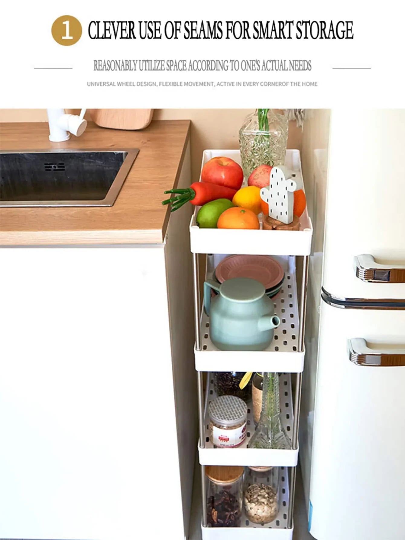Royallure 3-Tier Rullande Verktygsvagn Slim Lagringsställ för Kök & Badrum
