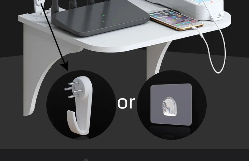 Carvallo Organizer | Svävande väggställ utan borrning | Dold hållare för WLAN-router, TV-låda & tillbehör | PVC, Vit | 30 × 15 × 12 cm