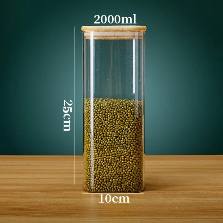 Carvallo ClaryCasa PureStore | Fyrkantig glas med bambulock | 800–2500 ml | Lufttät köksbehållare för livsmedel & organisation