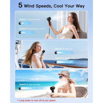 Carvallo Mini Handventilator mit LED-Anzeige | 5-Stufen Turbo-Luftkylare | 4000mAh batteri | resefläkt för strand &amp; semester