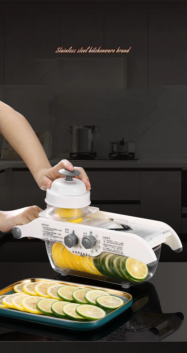 Carvallo Multifunktionell Grönsaksskärare med Uppsamlingbehållare | Citronrivare & Hyvel för Frukt, Potatis & Morötter | Justerbar Blad & Fingerskydd