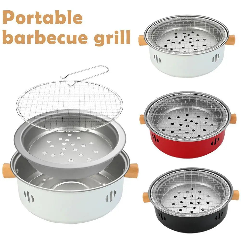 Carvallo Koreansk kolgrill rund | Bärbar BBQ-ugn av järn | 32 × 10 cm | Non-stick grillgaller | För camping och utomhus