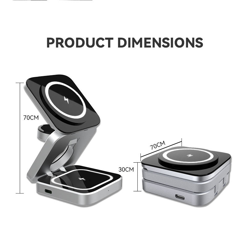 3 i 1 Snabb Magnetisk Fällbar Trådlös Laddare För iPhones, AirPods och Apple Watches