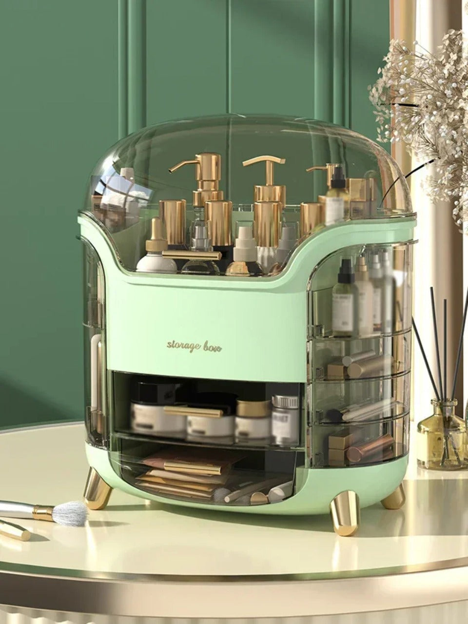Transparent Desktop Makeup Organizer – Stort kapacitet dammavvisande smycke- och kosmetikaförvaringslåda