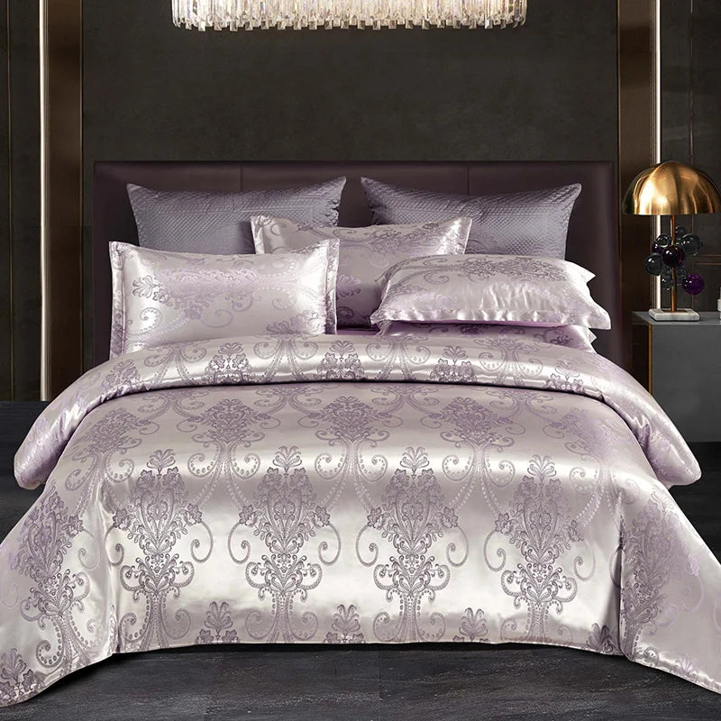 Wostar Satijn Rayon Jacquard Påslakan 220x240 Sommarluxus Dubbelsäng Duntäcke Sängkläder Set