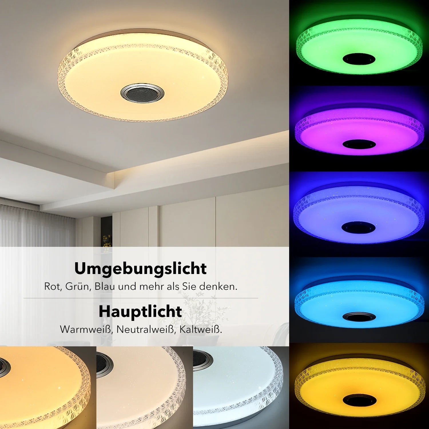 Lunavi Crystal | LED-taklampa med Bluetooth-högtalare och RGB-färgskiftning