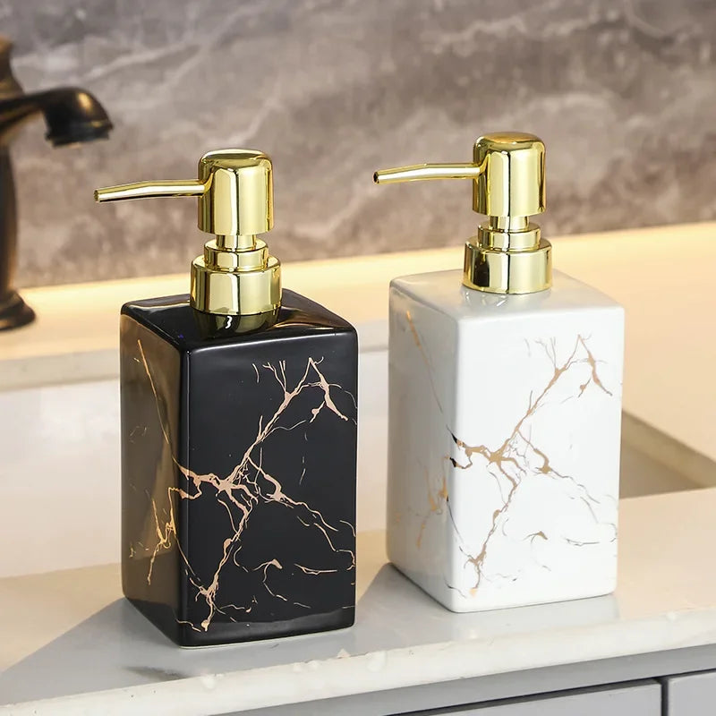 Marmorerad Keramik Tvål- och Schampo Dispenser - Modern Design