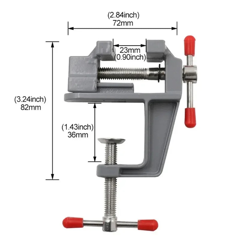 Carvallo Mini-Aluminium-Skruvstäd | 360° roterbar &amp; justerbar | Kompakt &amp; robust | För DIY, reparationer &amp; modellbygge | 7,2 × 8,2 cm