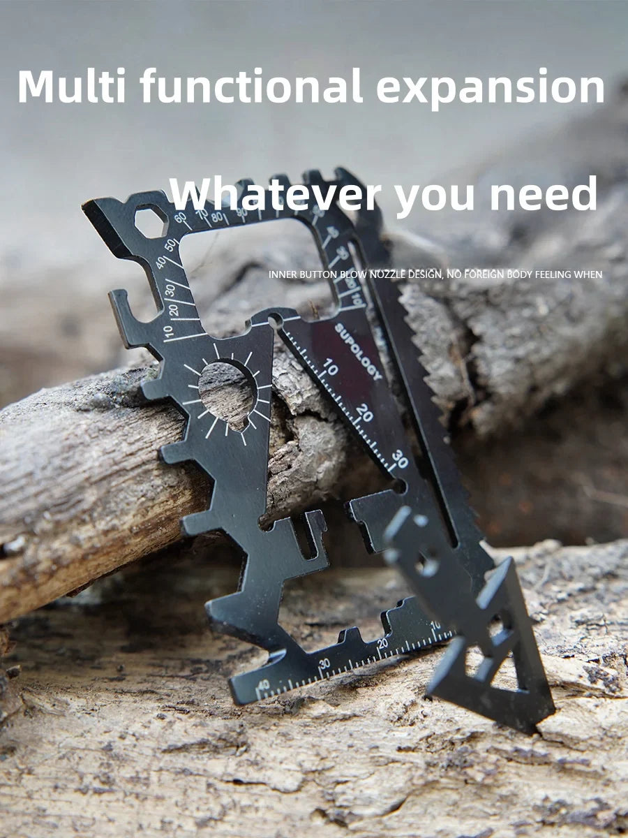 Carvallo Pro 18-i-1 Multifunktions Survival-Tool | Kompakt Utomhuskort med Kniv | 8,5 × 5,2 cm | Rostfritt Stål