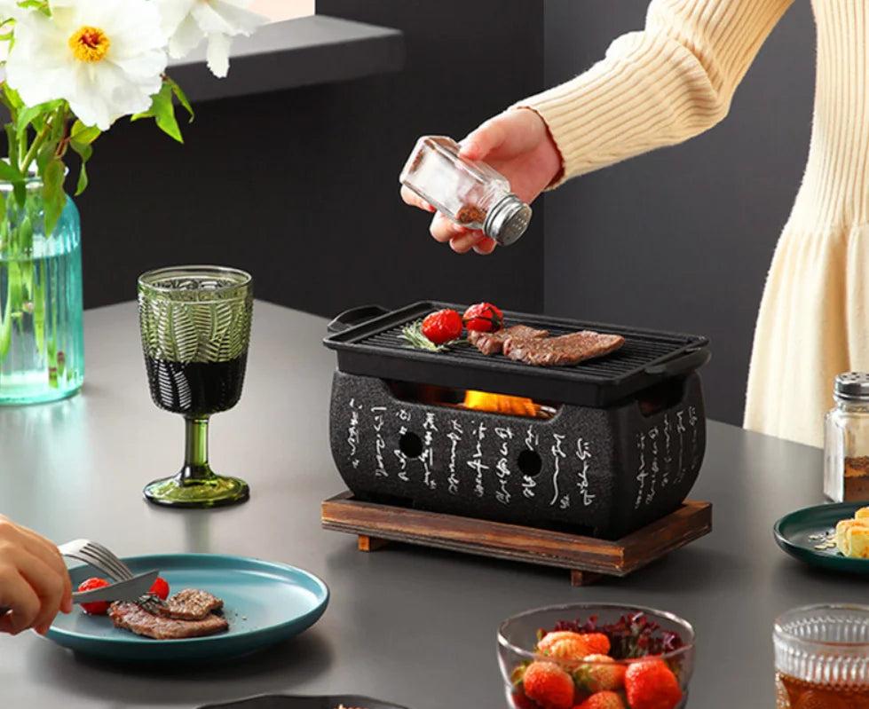 Carvallo Bärbar Kolgrill | Koreansk Bordgrill för Utomhus & Hem | Återanvändbar & Kompakt | Ideal för BBQ & Camping