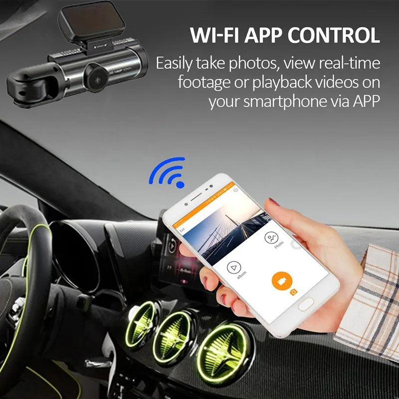 1080P WiFi Dubbelkamera Dash Cam – Främre &amp; Inuti Bilkamera med IR Nattvision &amp; Loopinspelning