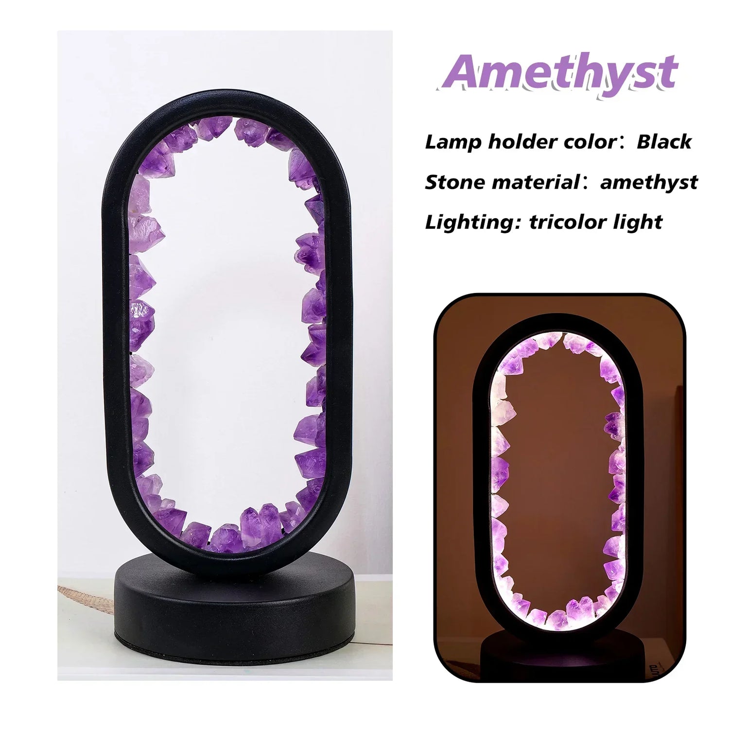 AuraStone Soluna | Amethyst kristallampa med mjukt naturbelysning