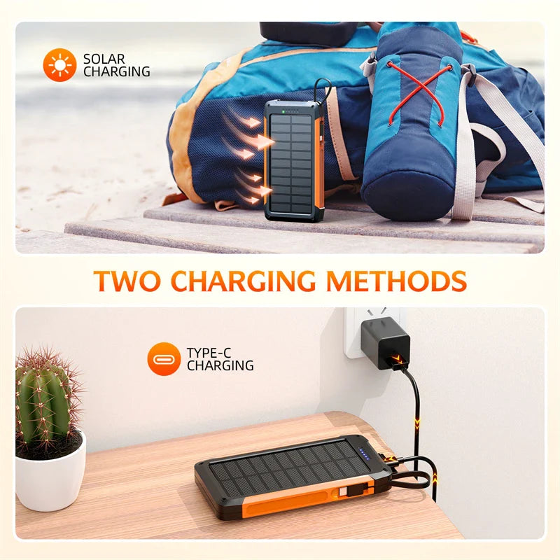 Carvallo MagCharge Solkraftbank 10000mAh | Magnetisk trådlös laddning | 22,5W snabbladdningsfunktion | Med kabel och ficklampa | För iPhone, Samsung &amp; Co.