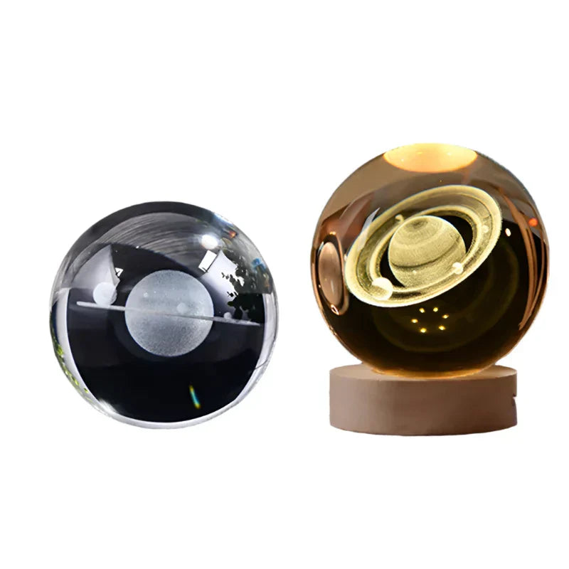 LumiCrystal - 3D LED Nattljus med Stjärnprojektor och Träbas