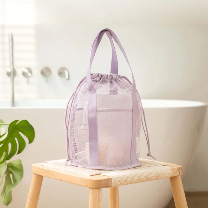Carvallo MeshBag Kosmetiktasche mit Kordelzug | Stort volym &amp; Fällbar | Nylon-nät | Mörkblå