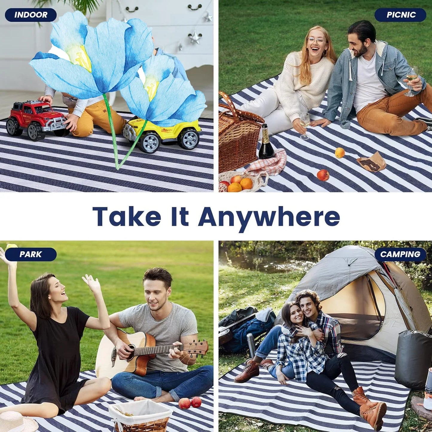 Carvallo Picknickdecke Extra Groß | Wass tight & Sandabweisend | F altbar für 8 Personen | Ideal für Strand & Park