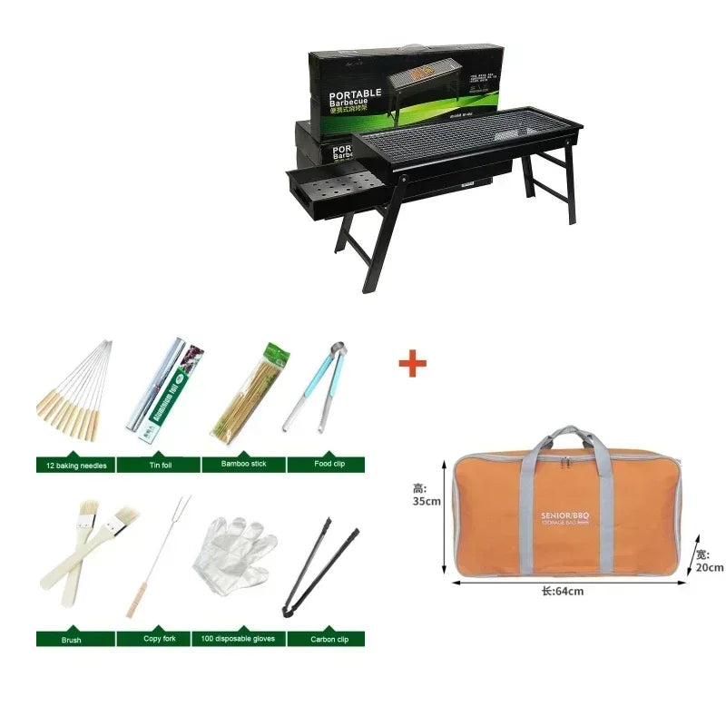 Carvallo Pro Fällbar Kolgrill | Bärbar & stabil | För utomhus, camping & picknick | 60 × 20 × 31,5 cm