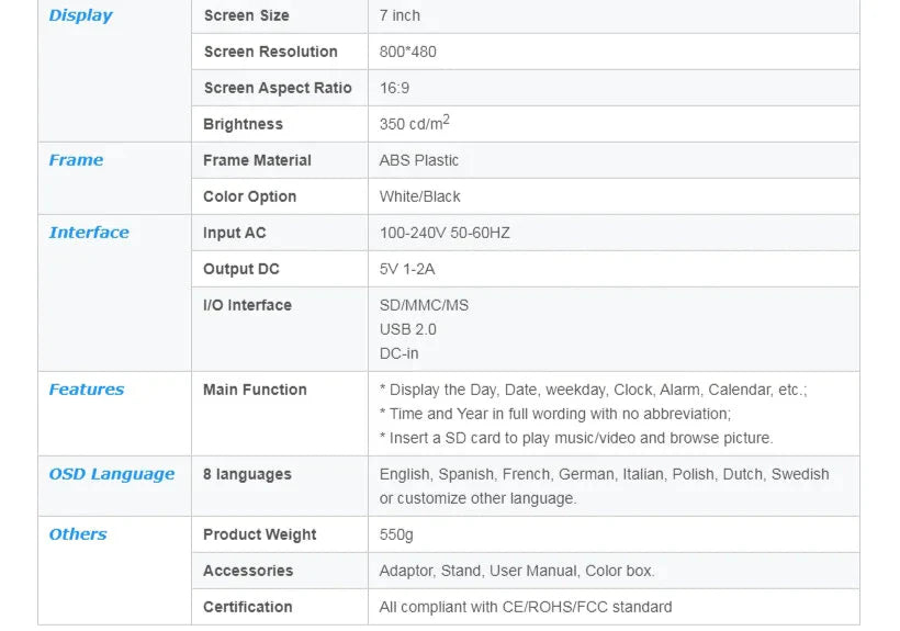 Royallure Stor LED Digital Väckarklocka – Multifunktionell Display, USB Laddning & Temperatur