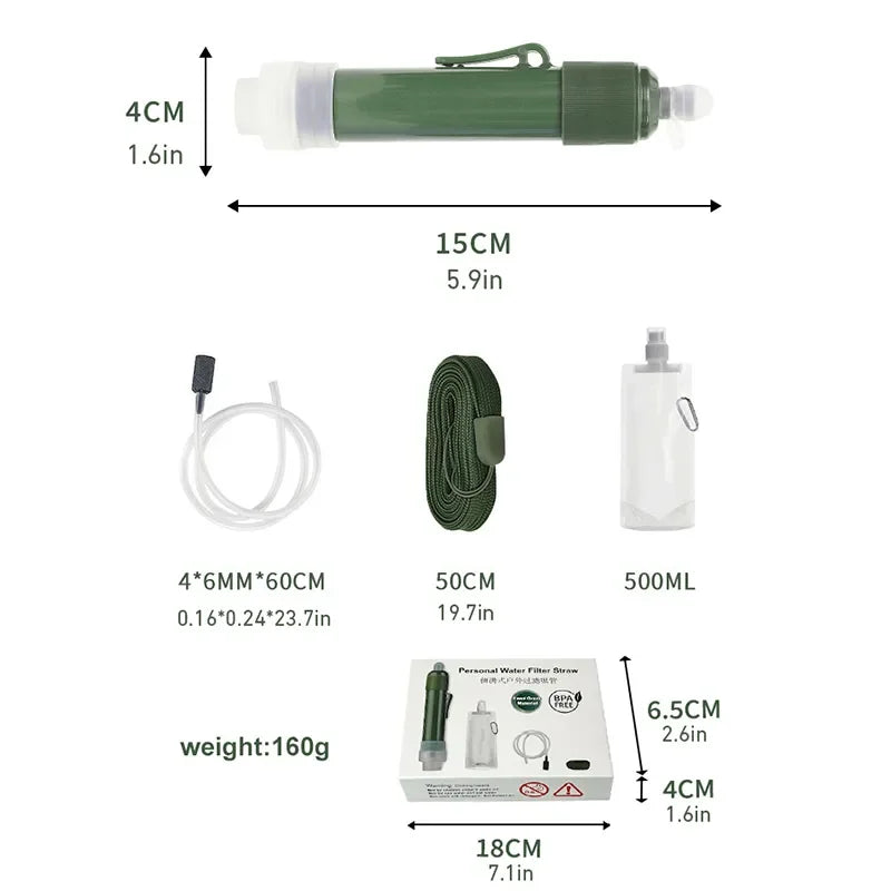 Carvallo Pro Outdoor-Minikolfilter-Drinkstrå-Set | Kolafiber Vattenrenare för Camping & Survival