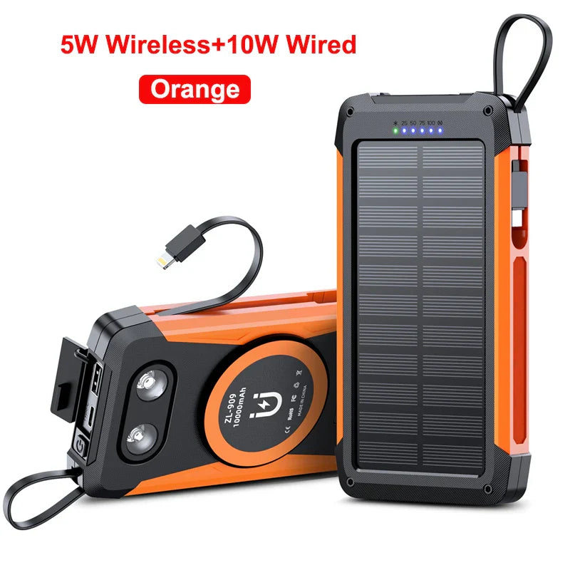 Carvallo MagCharge Solkraftbank 10000mAh | Magnetisk trådlös laddning | 22,5W snabbladdningsfunktion | Med kabel och ficklampa | För iPhone, Samsung &amp; Co.