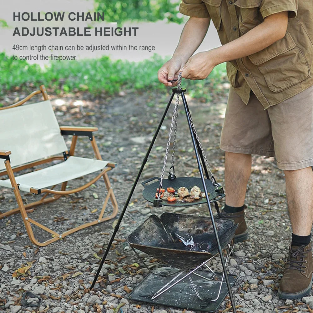 Carvallo-Grillgestell FireTrek TripodFlex | Höjdjusterbar & hopfällbar | Med kedja & väska | För utomhus & camping | 60 cm kedjelängd