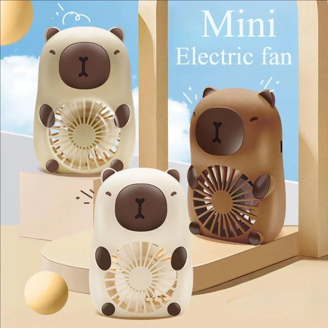 Carvallo MiniCool Mini Bordfläkt Hund &amp; Capybara | 3-Stegs Vind | USB-Laddning | Tyst &amp; Handhållbar
