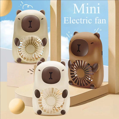 Carvallo MiniCool Mini Bordfläkt Hund &amp; Capybara | 3-Stegs Vind | USB-Laddning | Tyst &amp; Handhållbar