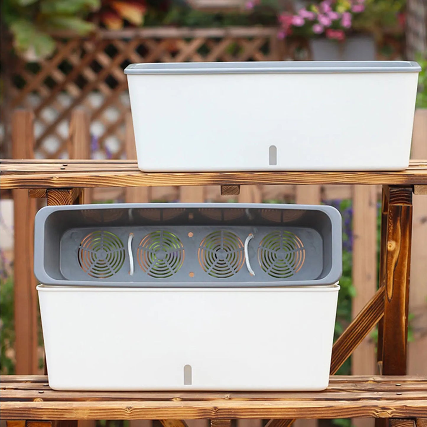 Carvallo planter med självbevattning | Inbyggd vattennivåindikator | Platsbesparande dualdesign | 43,5x12x11 cm