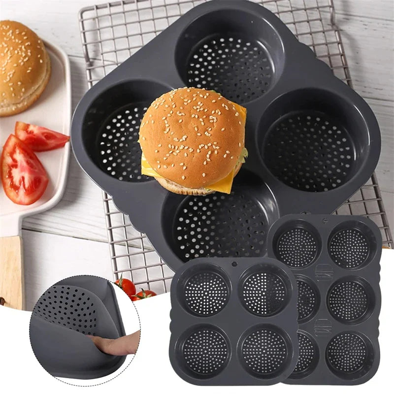 Carvallo Silikon Hamburger-Bakform | Non-stick & BPA-fri | 4/6 formar för hamburgarbullar & bullar | Värmetålig & Flexibel