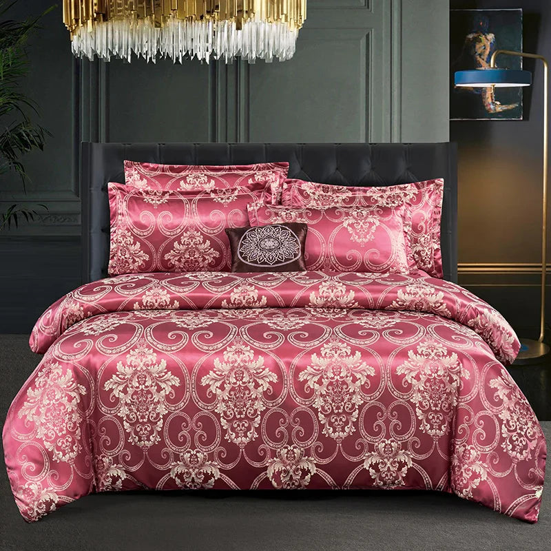 Wostar Satijn Rayon Jacquard Påslakan 220x240 Sommarluxus Dubbelsäng Duntäcke Sängkläder Set