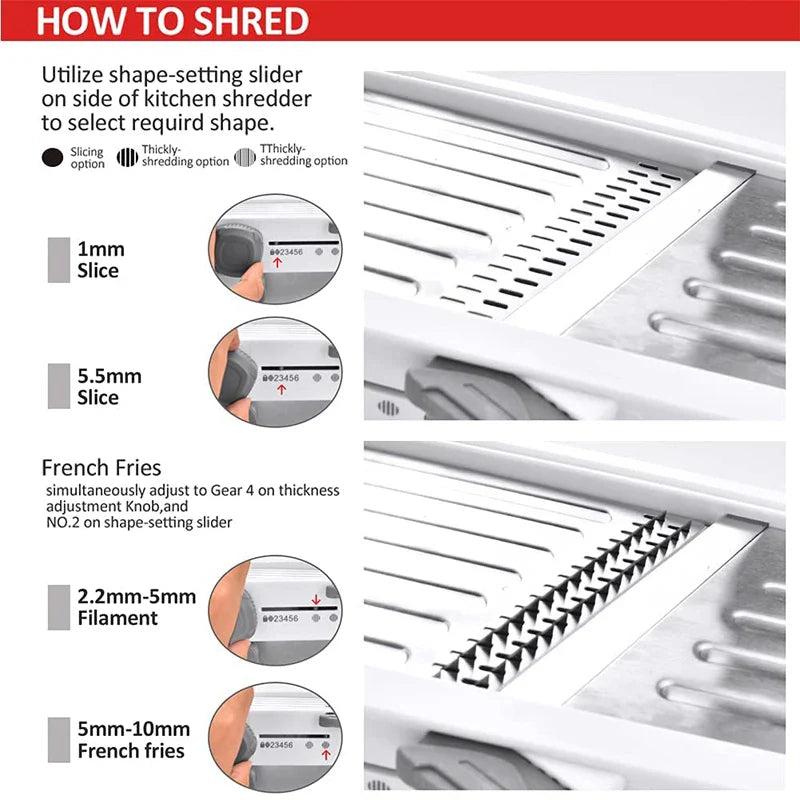 Carvallo 18-i-1 Mandolin Grönsaksskärare | Justerbar & Rostfri stålklingor | För skivor, remsor & Julienne | Säkert & Mångsidigt