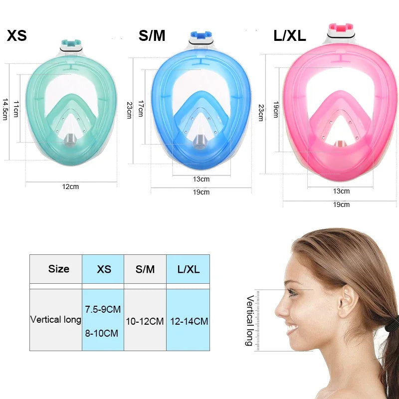 Carvallo Snorkelmask Helansikte | 180° Panorama View | Anti-dimma & läcksäker | För barn, ungdomar & vuxna