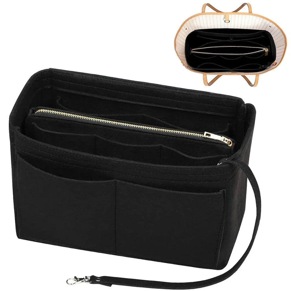 Carvallo Organizer Inlay | Filzinsats med dragkedja | 15 fack & nyckelband | För handväskor & shoppare