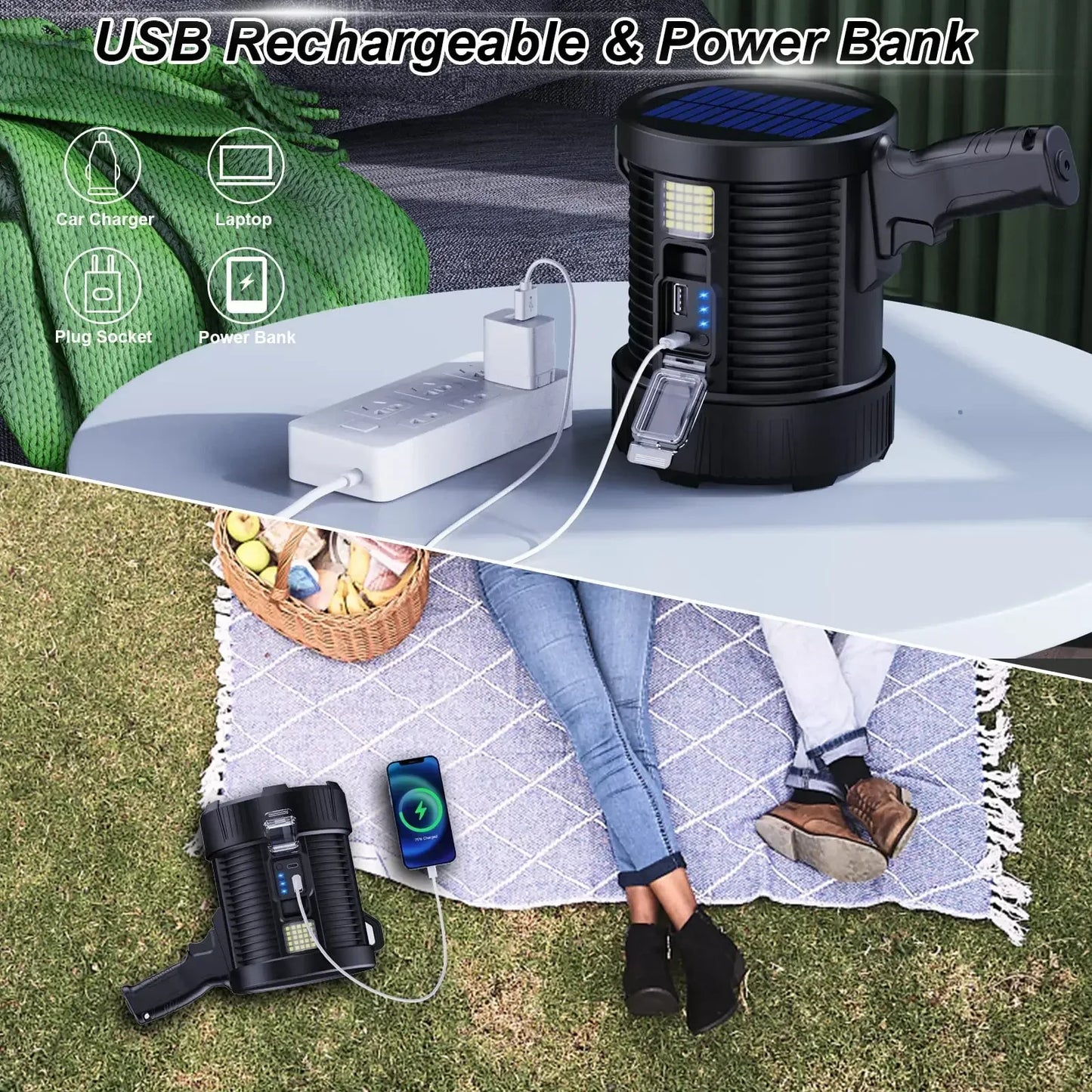 Carvallo LuminexPro 900K | 900.000 Lumen | 10000 mAh Batteri | Sol & USB Laddningsfunktion | IPX5 Vattentålig