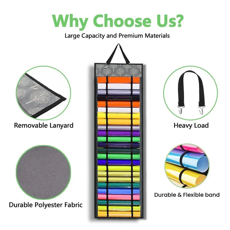 Carvallo Keeper Vinyl-rullehållare med 48 fack | Hängande organizer för pysselrum & verkstad | Platsbesparande förvaring | 33 × 113 cm