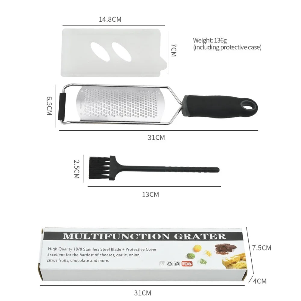 Carvallo ZestPro Multifunktionell Rostfri Rive med Handtag | Ost-, Citron-, Choklad- & Grönsaksrivare | Platt Köksrensare med Finger-skydd