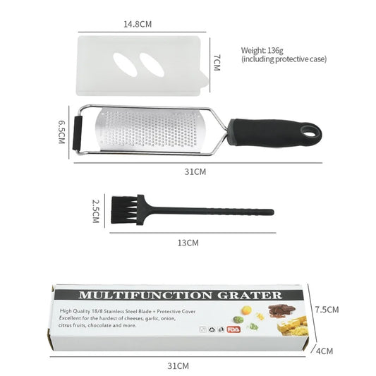 Carvallo ZestPro Multifunktionell Rostfri Rive med Handtag | Ost-, Citron-, Choklad- & Grönsaksrivare | Platt Köksrensare med Finger-skydd