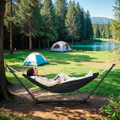 Lunava Rest | Bärbar dubbel hängmatta med stålram för trädgård och camping