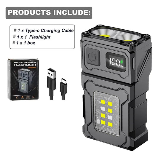 Carvallo Mini-LED-ficklampa med magnetfot & powerbank-funktion | USB-C laddningsbar | COB-nödbelysning för camping & utomhus