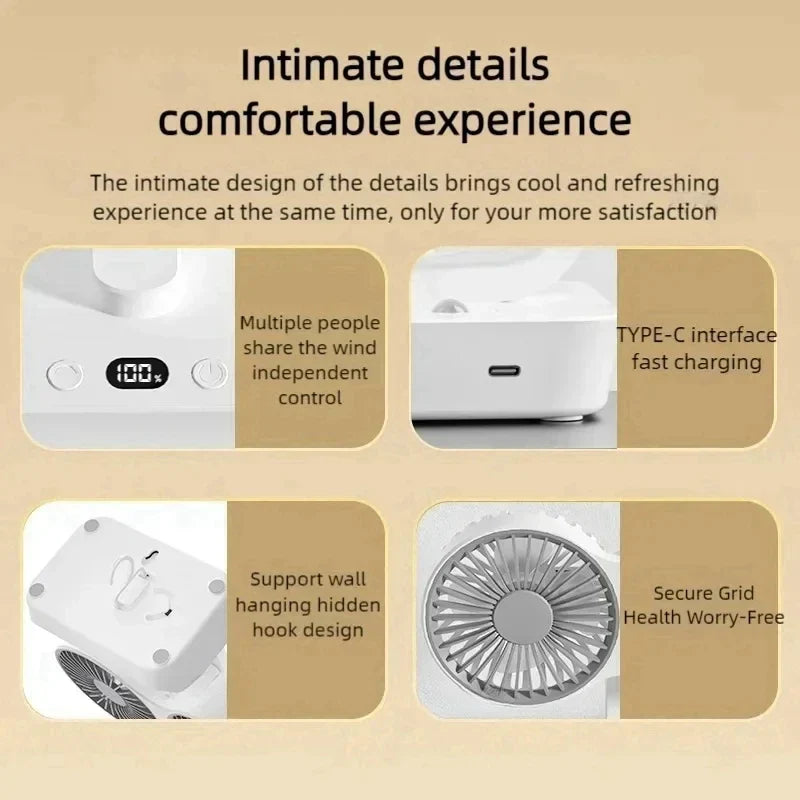 Carvallo Bordsfläkt Trådlös | 8000mAh Batteri | 90° Svängbar & 4-Stegs Vind | LED-Display & USB-Laddning