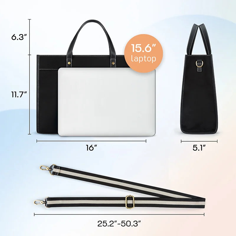 Carvallo Canvas Laptop-väska Dam 15,6 tum | Stor axelväska med fack för kontor, universitet och resor | Stilig handväska med axelremmar och laptopfack