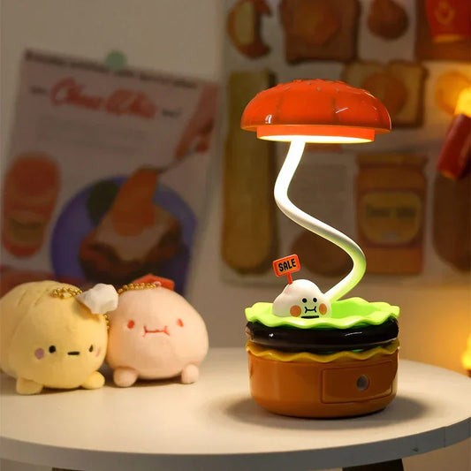 LumiGlow - LED Hamburger Nattlampa med Pennvässare, Kreativ Skrivbordslampa