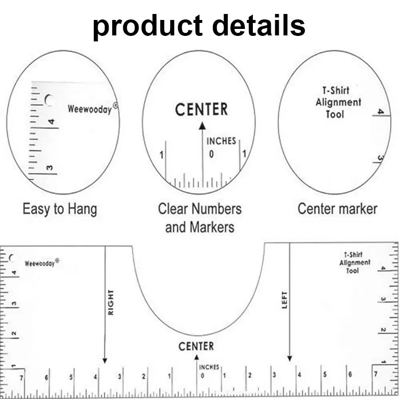 Carvallo T-Shirt Justeringslinjaler i set | 4/8 styck | Flexibelt PVC-mätsverktyg för textiltryck & sömnadsarbeten | För vuxna & barnstorlekar