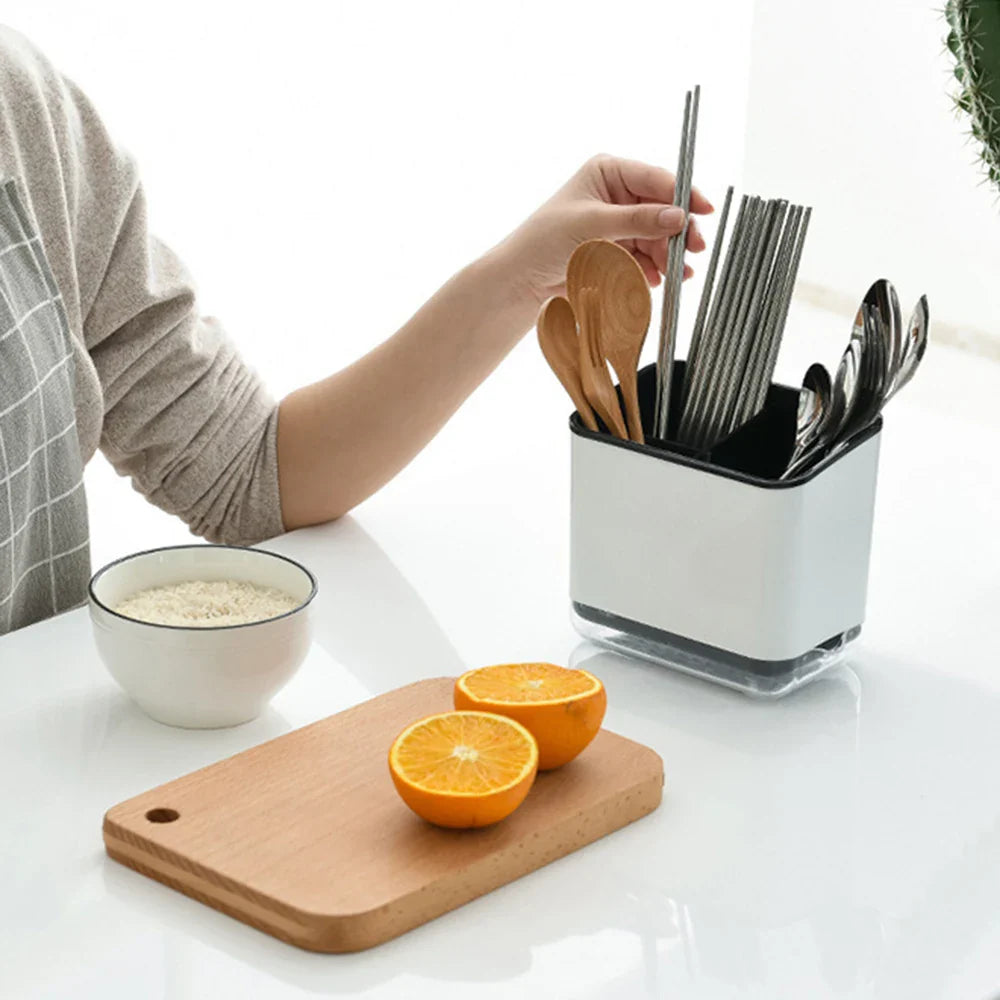 Carvallo Organizer Multifunktionell Bestickhållare med Droppfunktion | Kök-Organisator för Skedar, Gafflar & Pinnar | 12 × 8 × 14 cm