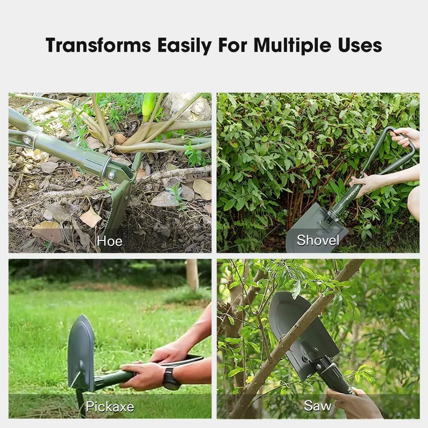 Carvallo FieldTool Fällbar Multifunktionsspade | Högkvalitativt kolförstärkt stål | För camping, utomhus och nödsituationer