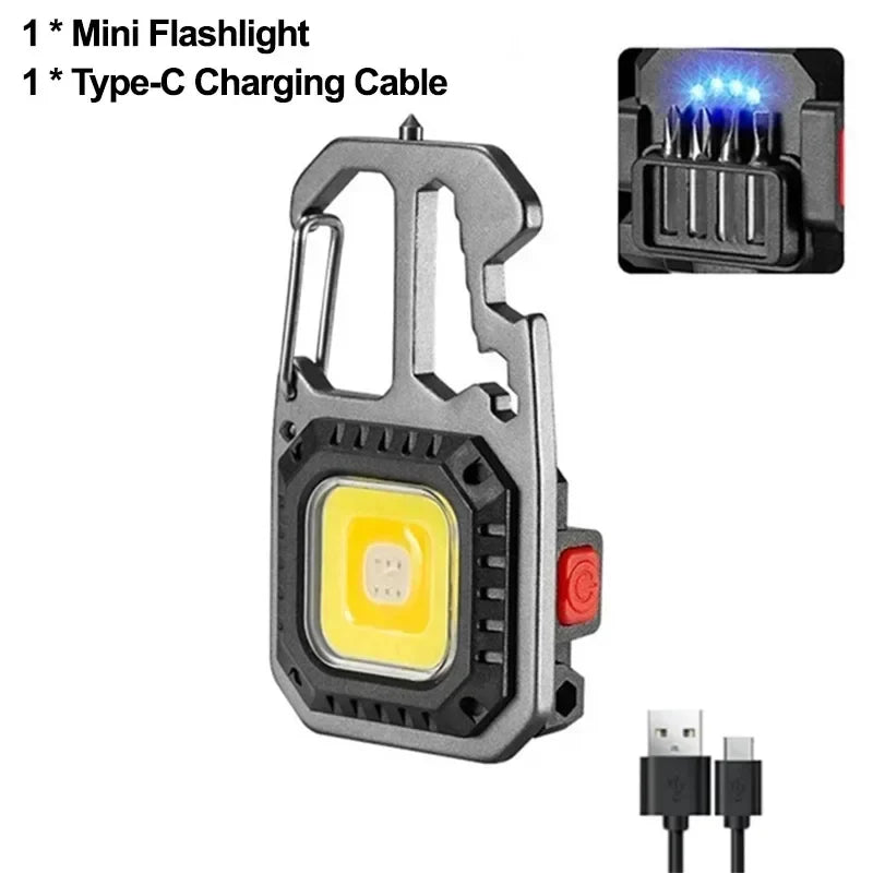 Carvallo Multifunktions-LED-lampa | Mini ficklampa med verktyg, nödhammare &amp; USB-C-laddning | 6 ljusmodi | 500 mAh batteri
